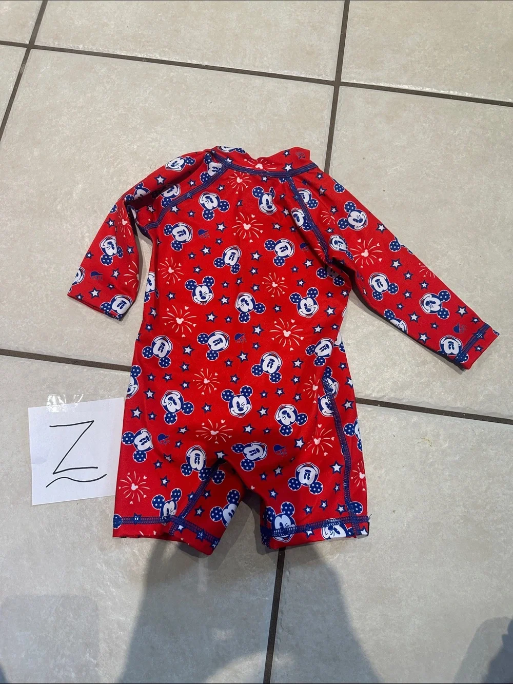 Kids Red Mickey Print Long-Sleeve Rash Guard Swimsuit